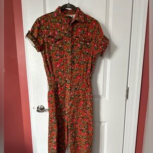 FARM Rio: Red Denim Jumpsuit (XS)